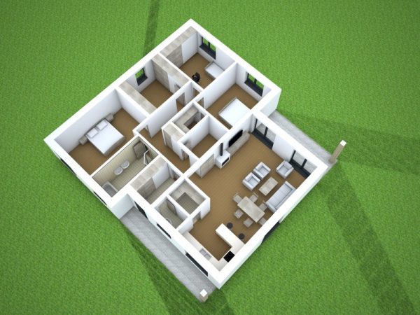 Moderný bungalov s valbovou strechou | pôdorys